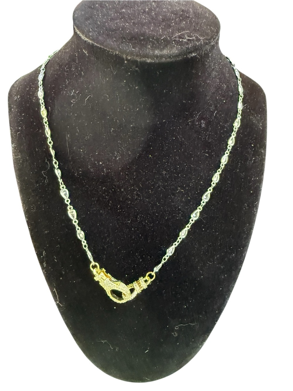 New Freida Rothman Gold and Silver Mixed Metal Pave Clasp 18” Necklace